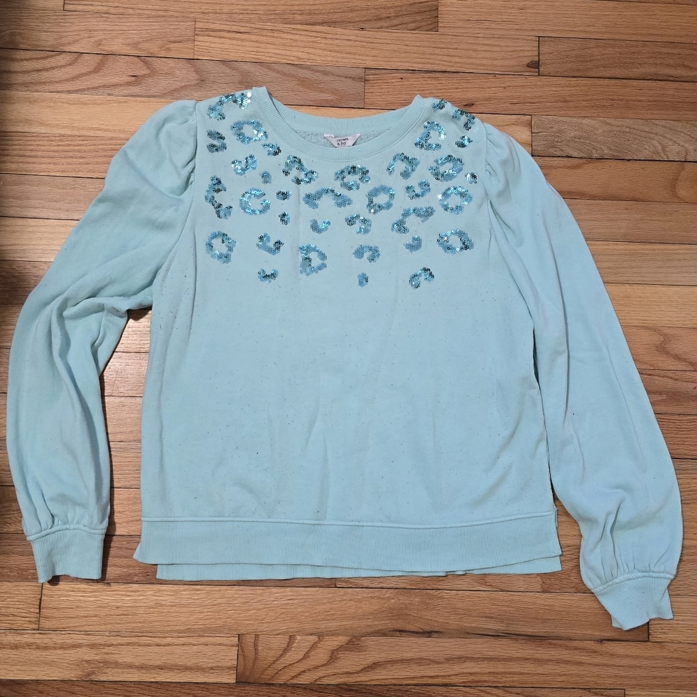 Sequin Leopard Accent Light Blue Women's Sweatshirt, Crown And Ivy